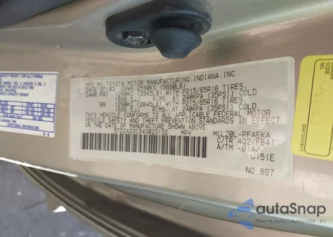 2004 Toyota Sienna Le из США, поврежденный, VIN 5TDZA23C84S023132